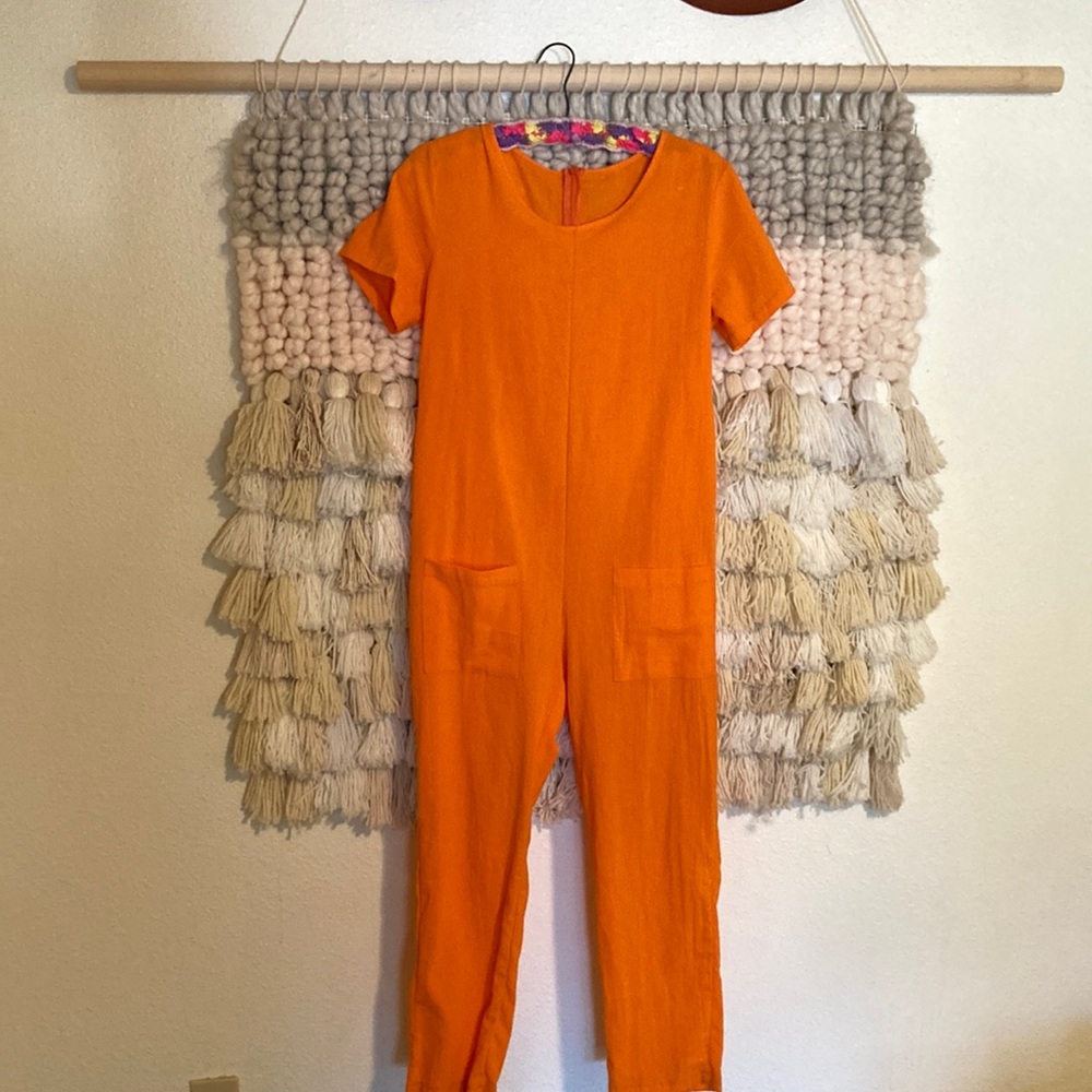 Orange Jumpsuit Linen Size Small Size 6